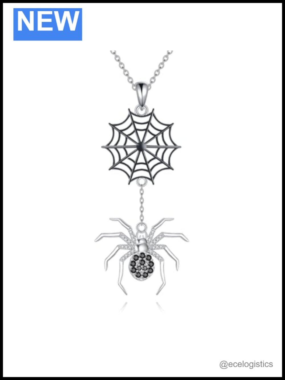 925 Sterling Silver Spider Pendant Necklace Moonstone Zircon Halloween